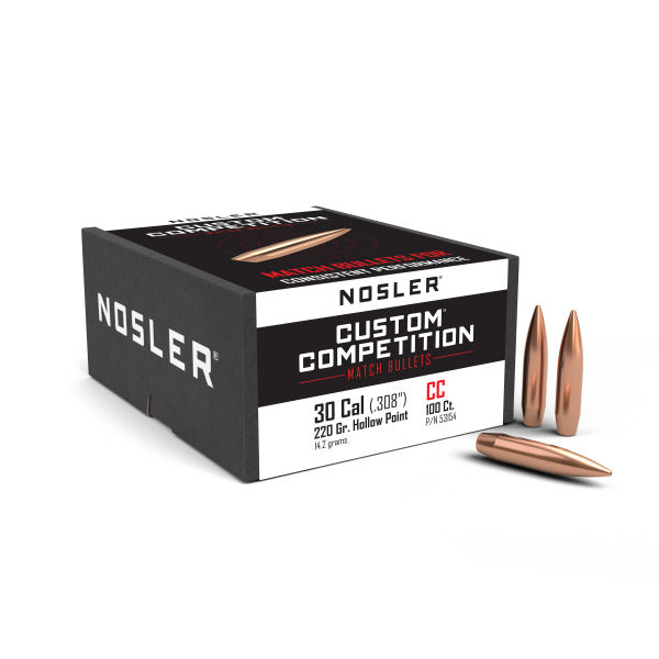 Nosler Custom Competition 30 Caliber (.308 Diameter) Bullets 220 grain Boat Tail Hollow Point Box of 100
