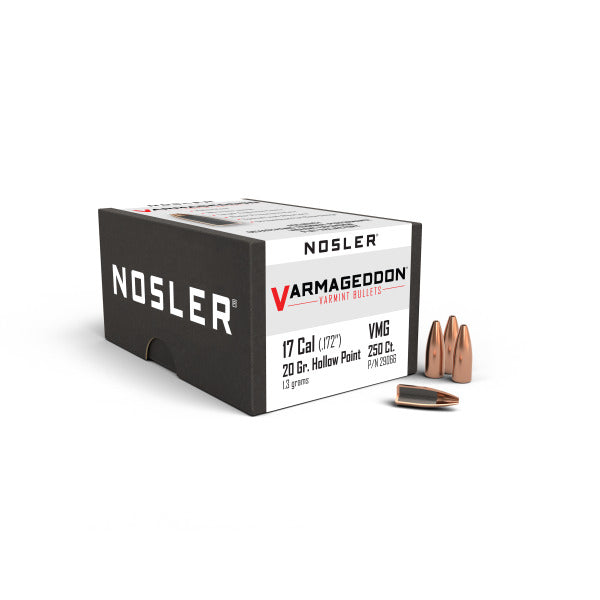 Nosler Varmageddon 17 Caliber (.172 Diameter) Bullets 20 grain Hollow Point Box of 250