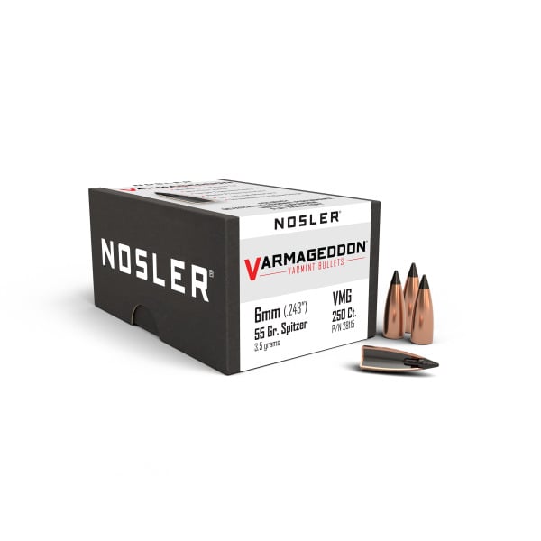 Nosler Varmageddon 243 Caliber, 6mm (.243 Diameter) Bullets 55 grain Polymer Tip Box of 250