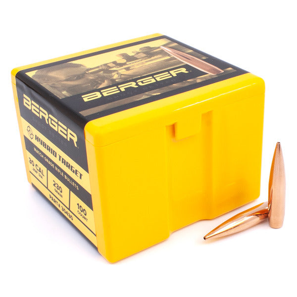 Berger Hybrid Target 30 Caliber (.308 Diameter) Bullets 230 grain Boat Tail Hollow Point Box of 100