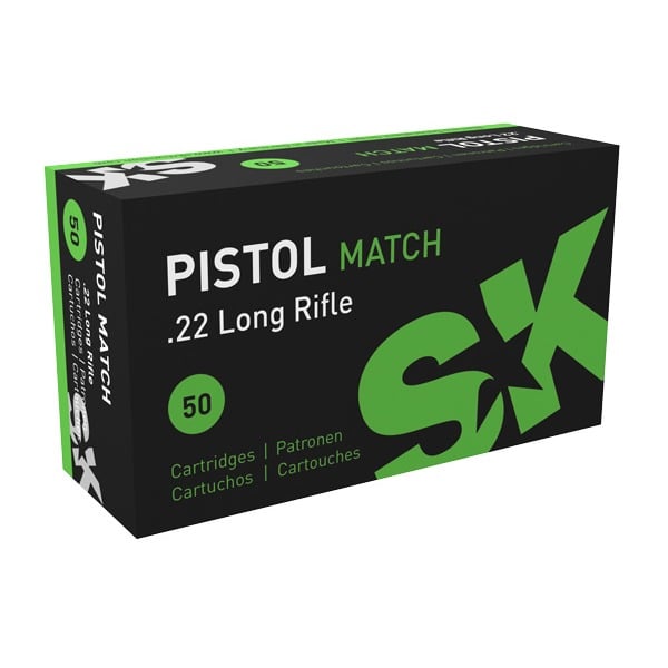 SK Pistol Match 22 Long Rifle Ammunition 40 Grain Lead Round Nose Box of 50
