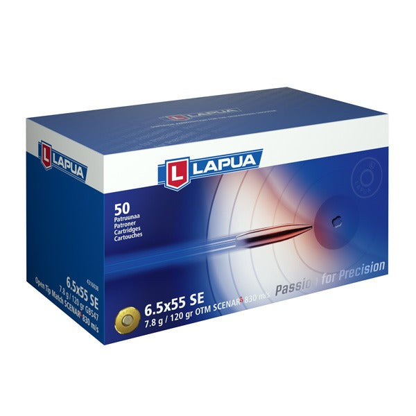 Lapua 6.5x55mm Ammunition 120 Grain Scenar-L Open Tip Match Box of 50
