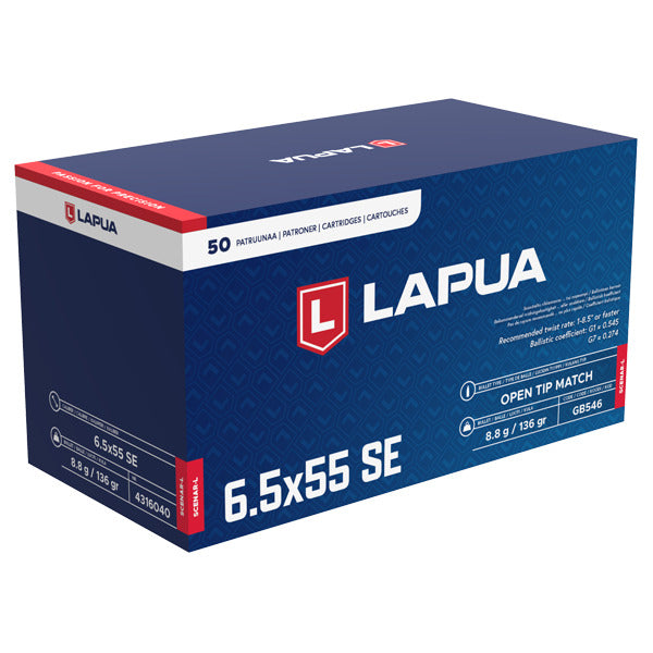 Lapua 6.5x55mm Ammunition 123 Grain Scenar Open Tip Match Box of