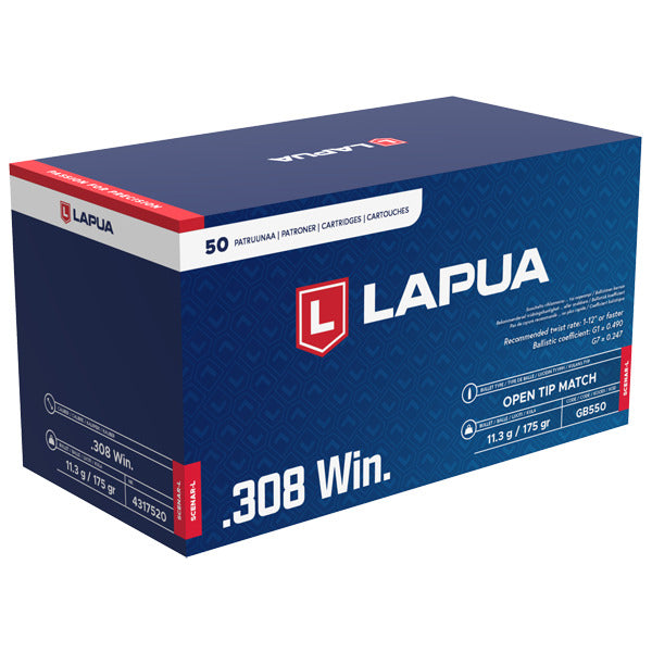 Lapua 308 Winchester Ammunition 175 Grain Scenar-L Open Tip Match Box of 50