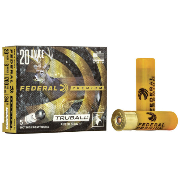 Federal Premium TruBall 20 Gauge Ammunition 3" 3/4 oz 1700 fps TruBall HP Rifled Slug Box of 5