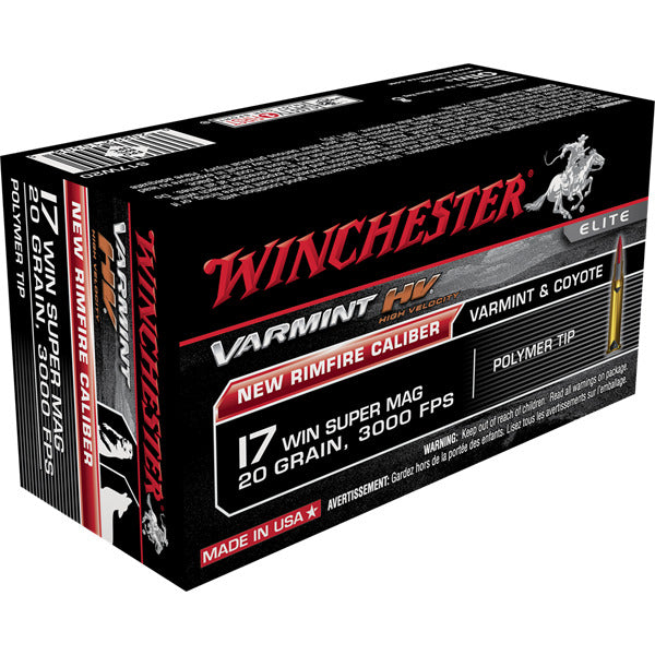Winchester Varmint 17 Winchester Super Magnum (WSM) Ammunition 20 Grain Polymer Tip Box of 50