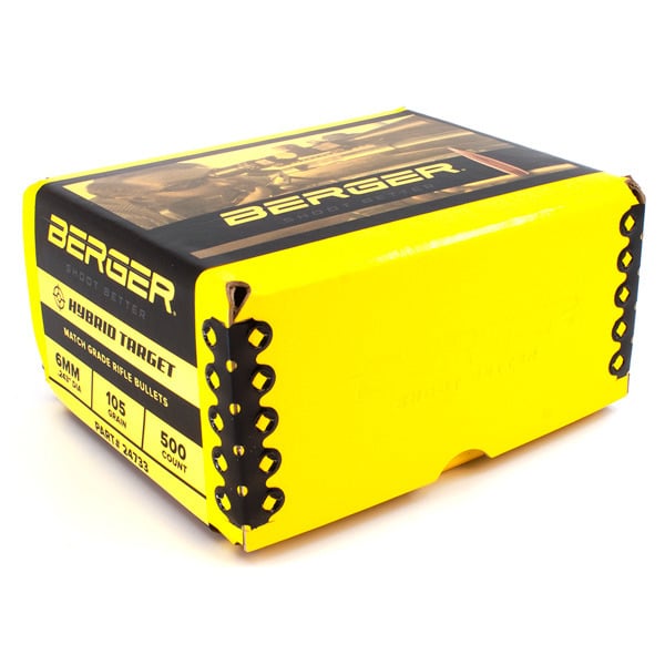 Berger Hybrid Target 243 Caliber, 6mm (.243 Diameter) Bullets 105 grain Boat Tail Hollow Point Box of 500