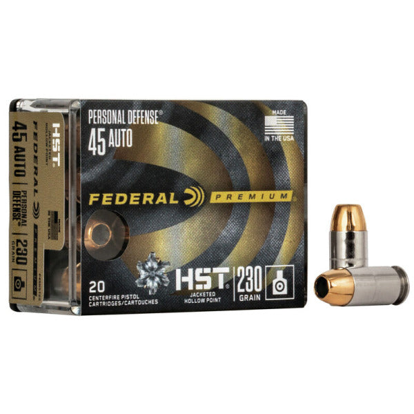 Federal Premium Personal Defense 45 ACP Ammunition 230 Grain HST Jacketed Hollow Point Box of 20
