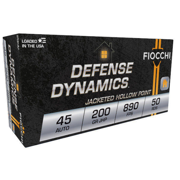 Fiocchi Defense Dynamics 45 ACP Ammunition 200 Grain Jacketed Hollow Point Box of 50