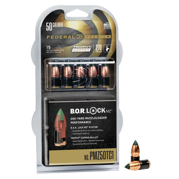 Federal Premium Trophy Copper 50 Caliber .501 Diameter Muzzle Loader Bullets 270 grain Polymer Tip Box of 15
