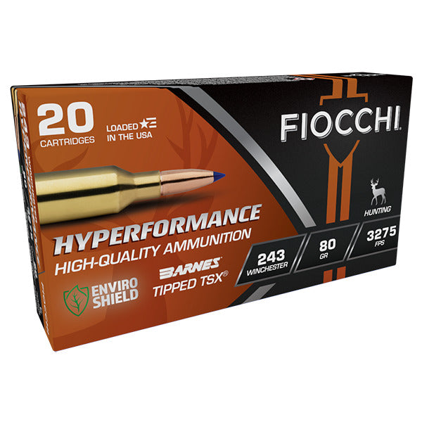 Fiocchi Hyperformance 243 Winchester Ammunition 80 Grain Barnes TTSX Polymer Tip Box of 20