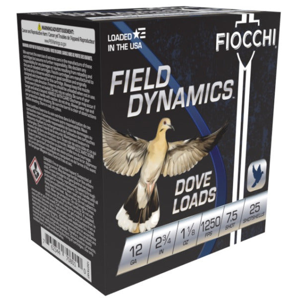 Fiocchi Field Dynamics 12 Gauge Ammunition 2-3/4" #7.5 1-1/8 oz 1250 fps Box of 25