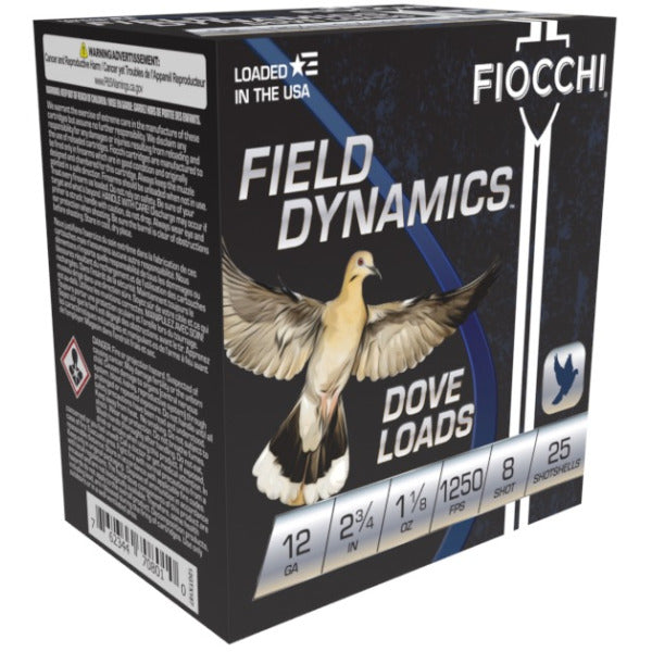 Fiocchi Field Dynamics 12 Gauge Ammunition 2-3/4" #8 1-1/8 oz 1250 fps Box of 25