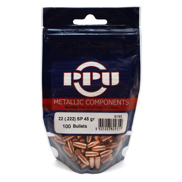 Prvi Partizan 22 Caliber (.222 Diameter) Bullets 45 grain Spire Point Bag of 100