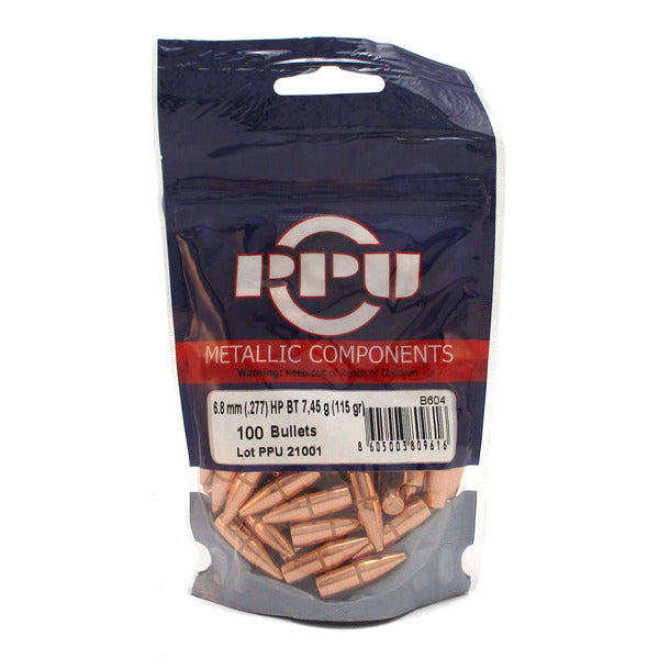 Prvi Partizan 277 Caliber, 6.8mm (.277 Diameter) Bullets 115 grain Boat Tail Hollow Point Bag of 100