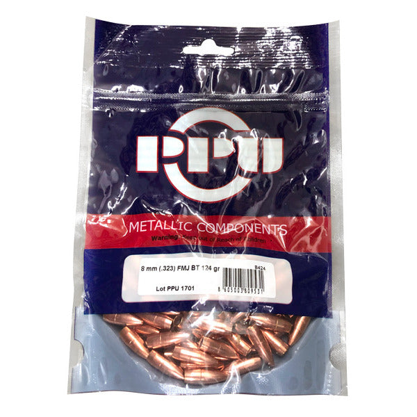 Prvi Partizan 32 Caliber (.323 Diameter) Bullets 124 grain Full Metal Jacket with Cannelure Bag of 50