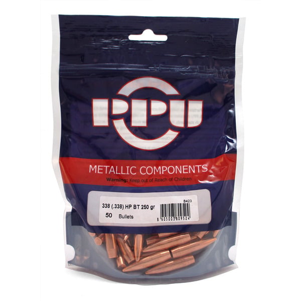 Prvi Partizan 338 Caliber (.338 Diameter) Bullets 250 grain Boat Tail Hollow Point Bag of 50