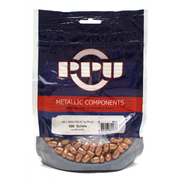 Prvi Partizan 9mm (.355 Diameter) Bullets 94 grain Full Metal Jacket Bag of 100