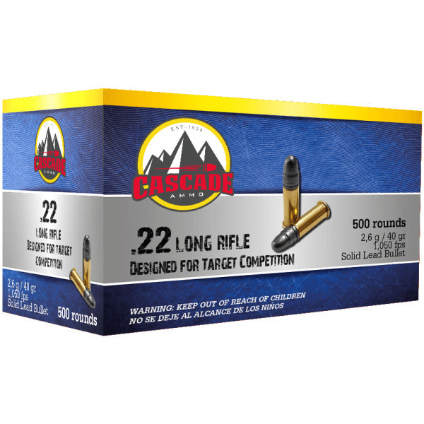 Cascade 22 Long Rifle Ammunition 40 Grain Lead Round Nose Box of 50