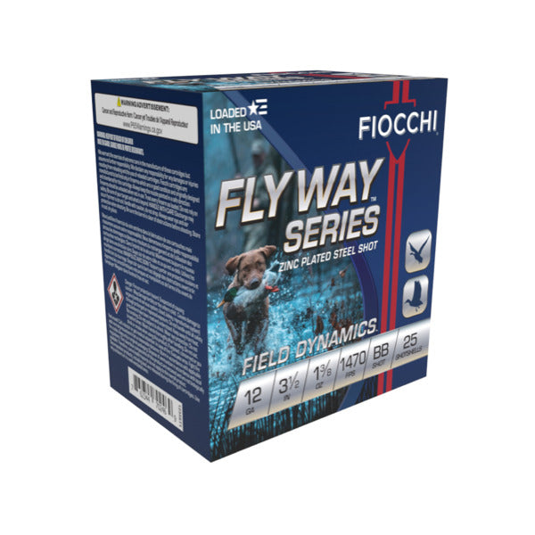 Fiocchi Flyway Series 12 Gauge Ammunition 3-1/2" #BB 1-3/8 oz 1470 fps Zinc Plated Steel Steel Shot Box of 25