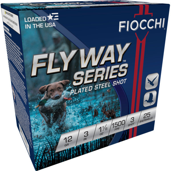 Fiocchi Flyway Series 12 Gauge Ammunition 3" #3 1-1/8 oz 1500 fps Zinc Plated Steel Steel Shot Box of 25