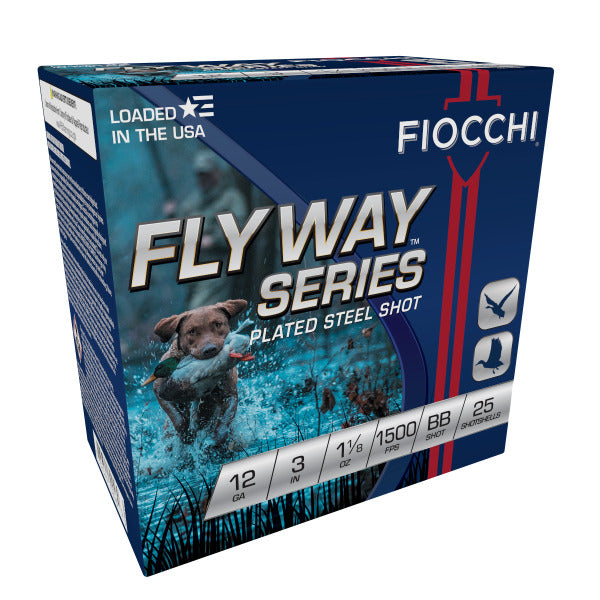 Fiocchi Flyway Series 12 Gauge Ammunition 3" #BB 1-1/8 oz 1500 fps Zinc Plated Steel Steel Shot Box of 25