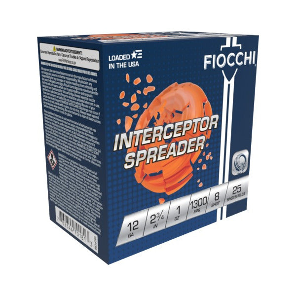 Fiocchi Interceptor Spreader 12 Gauge Ammunition 2-3/4" #8 1 oz 1300 fps Case of 250