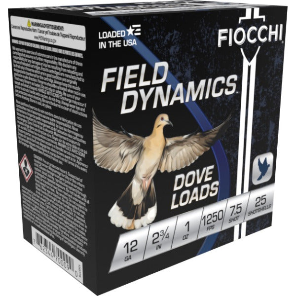 Fiocchi Field Dynamics 12 Gauge Ammunition 2-3/4" #7.5 1 oz 1250 fps Box of 25