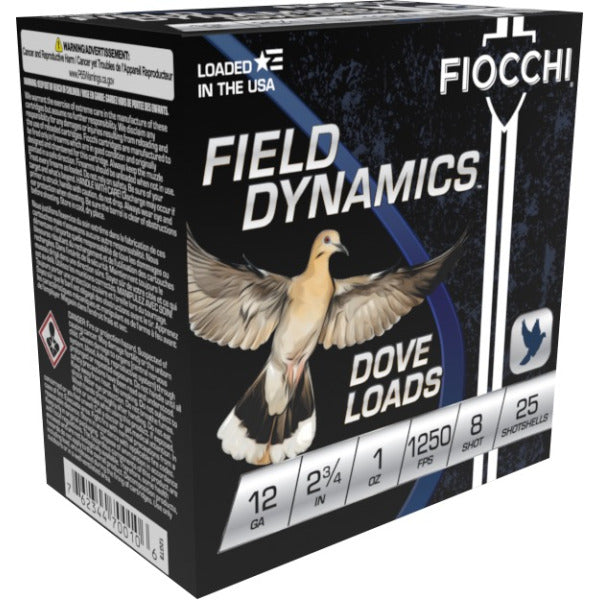 Fiocchi Field Dynamics 12 Gauge Ammunition 2-3/4" #8 1 oz 1250 fps Box of 25