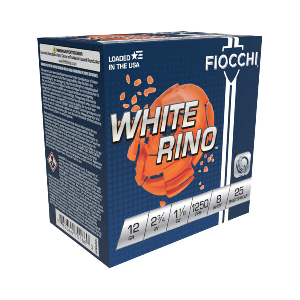 Fiocchi White Rino 12 Gauge Ammunition 2-3/4" #8 1-1/8 oz 1250 fps Case of 250