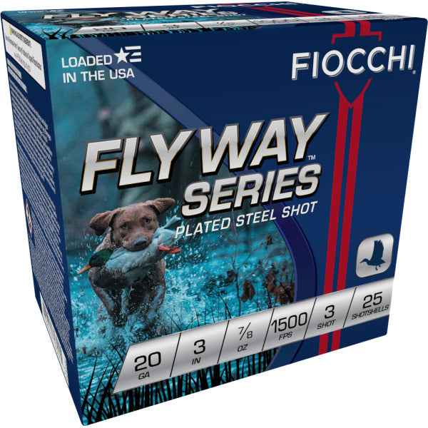 Fiocchi Flyway Series 20 Gauge Ammunition 3" #3 7/8 oz 1500 fps Zinc Plated Steel Steel Shot Box of 25
