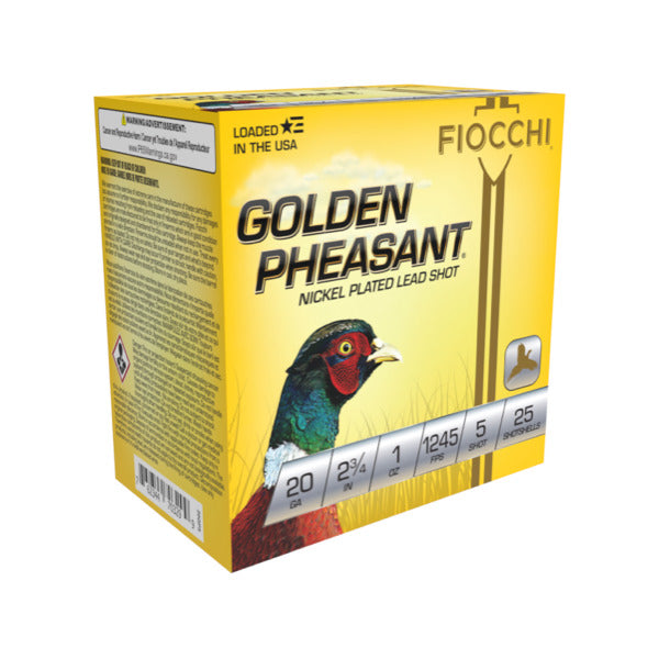 Fiocchi Golden Pheasant 20 Gauge Ammunition 2-3/4" #5 1 oz 1245 fps Nickel Plated Box of 25