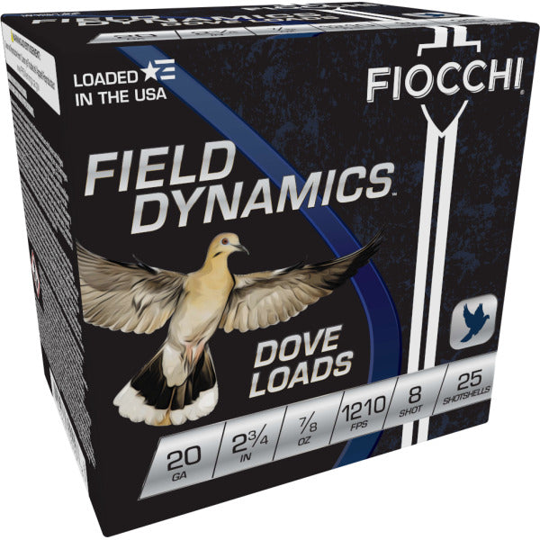 Fiocchi Field Dynamics 20 Gauge Ammunition 2-3/4" #8 7/8 oz 1210 fps Box of 25