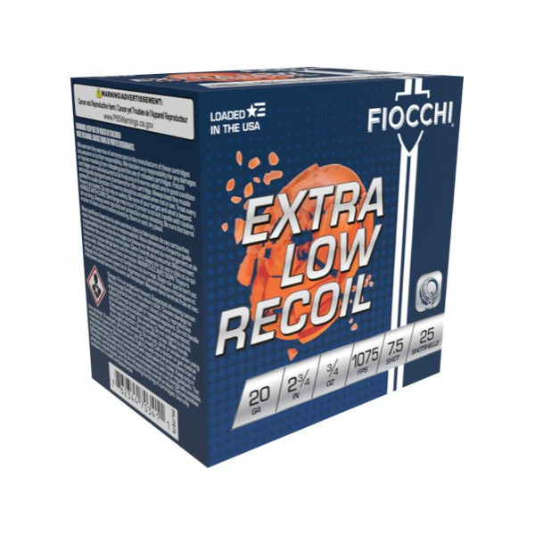 Fiocchi Extra Low Recoil 20 Gauge Ammunition 2-3/4" #7.5 3/4 oz 1075 fps Case of 250