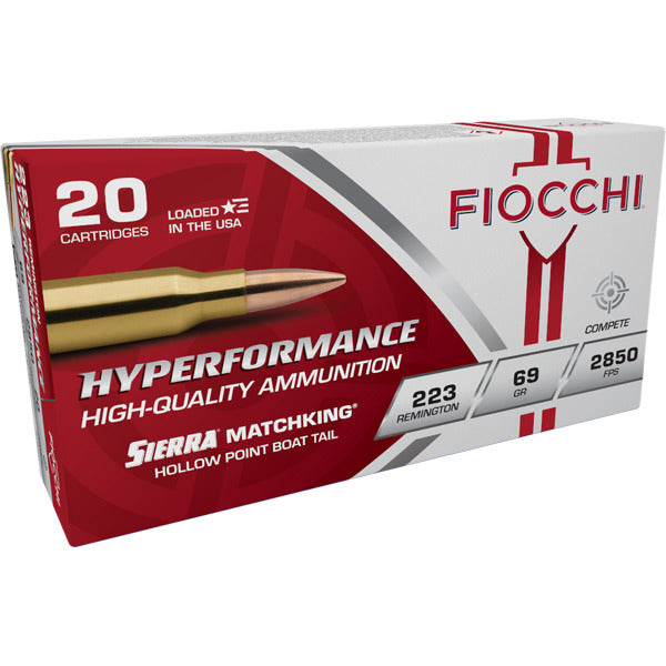 Fiocchi Hyperformance 223 Remington Ammunition 69 Grain Sierra MatchKing Boat Tail Hollow Point Box of 20