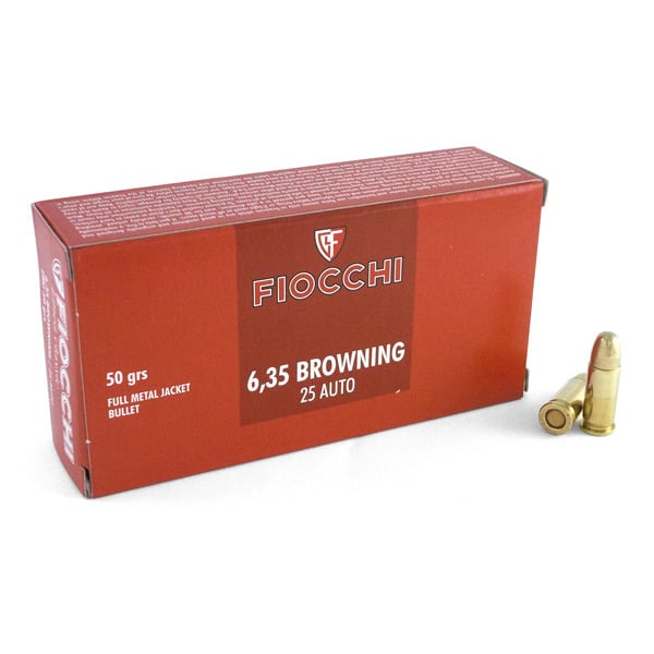 Fiocchi 25 ACP Ammunition 50 Grain Full Metal Jacket Box of 50