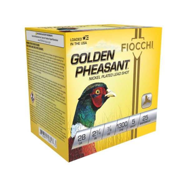 Fiocchi Golden Pheasant 28 Gauge Ammunition 2-3/4" #5 7/8 oz 1300 fps Nickel Plated Box of 25