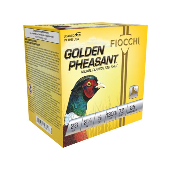 Fiocchi Golden Pheasant 28 Gauge Ammunition 2-3/4" #7.5 7/8 oz 1300 fps Nickel Plated Box of 25