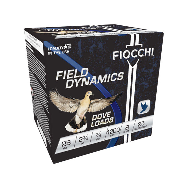 Fiocchi Field Dynamics 28 Gauge Ammunition 2-3/4" #8 3/4 oz 1200 fps Box of 25
