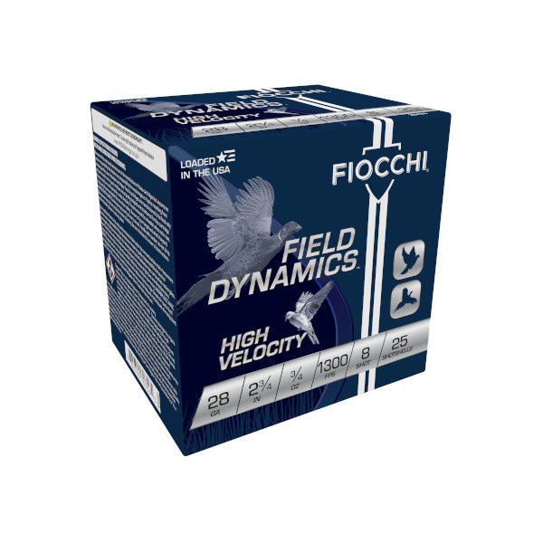 Fiocchi Field Dynamics 28 Gauge Ammunition 2-3/4" #8 3/4 oz 1300 fps Box of 25