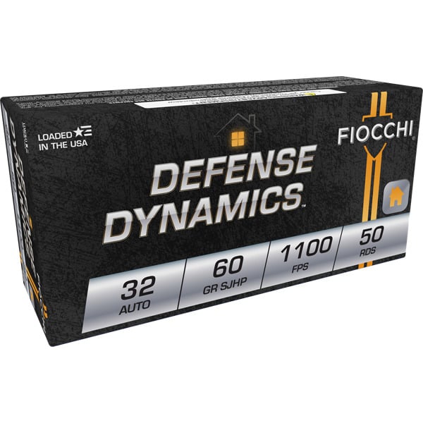 Fiocchi Defense Dynamics 32 ACP Ammunition 60 Grain Semi Jacketed Hollow Point Box of 50