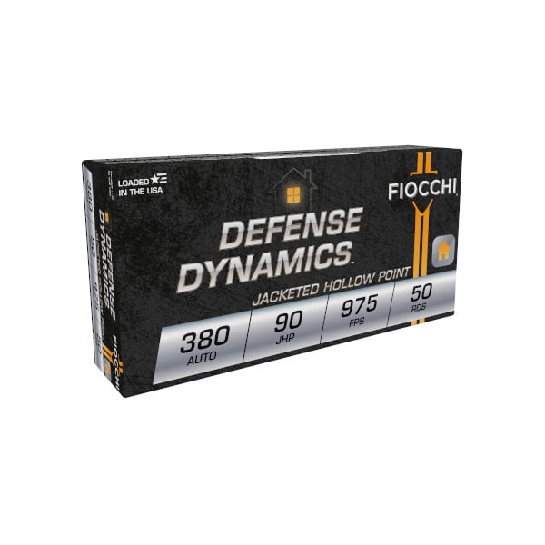 Fiocchi Defense Dynamics 380 ACP Ammunition 90 Grain Jacketed Hollow Point Box of 50