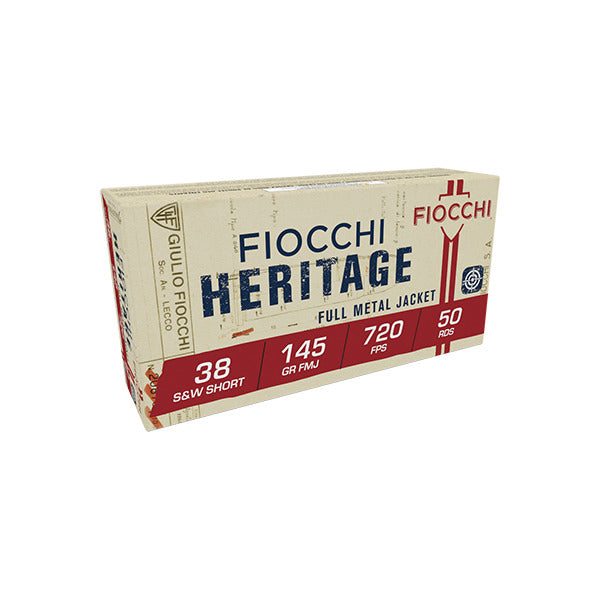 Fiocchi Heritage 38 S&W Ammunition 145 Grain Full Metal Jacket Box of 50