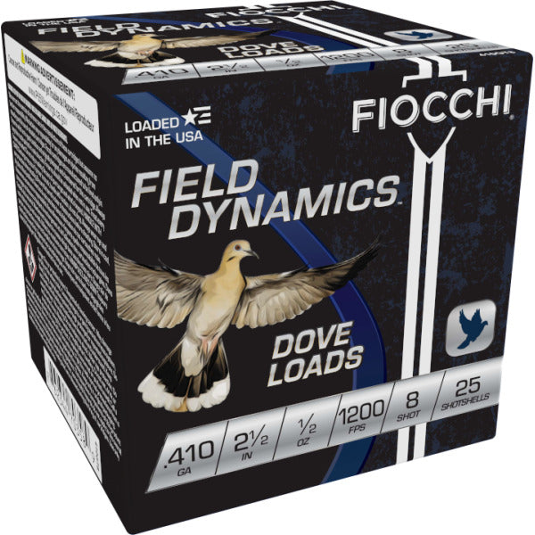 Fiocchi Field Dynamics 410 Bore Ammunition 2-1/2" #8 1/2 oz 1200 fps Box of 25