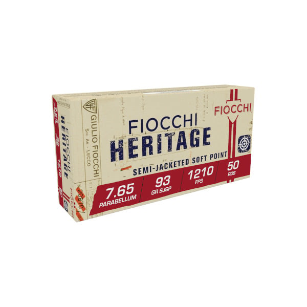 Fiocchi Heritage 30 Luger (7.65x21mm) Ammunition 93 Grain Jacketed Soft Point Box of 50