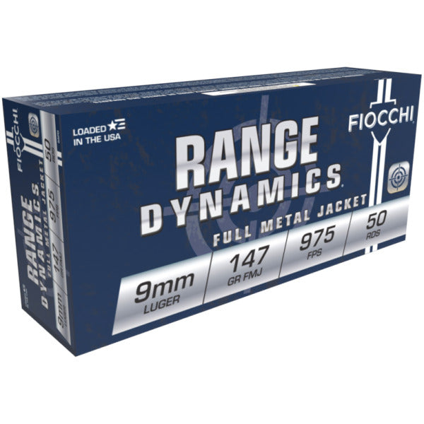 Fiocchi Range Dynamics 9mm Luger Ammunition 147 Grain Full Metal Jacket Box of 50
