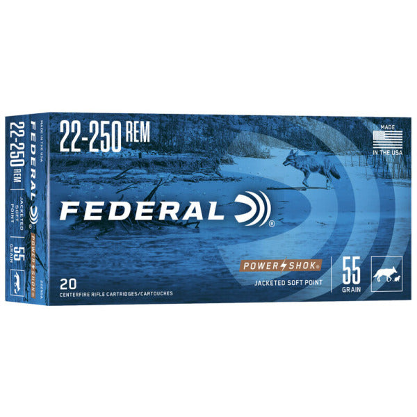 Federal Premium Power-Shok 22-250 Remington Ammunition 55 Grain Spire Point Box of 20