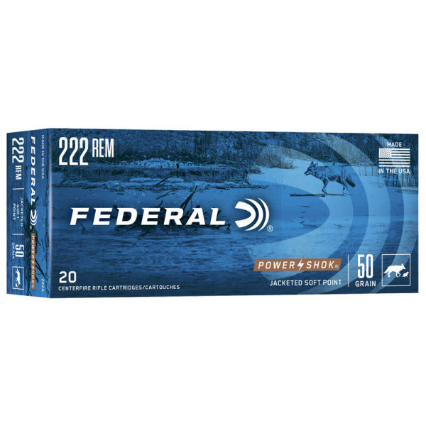 Federal Premium Power-Shok 222 Remington Ammunition 50 Grain Jacketed Soft Point Box of 20