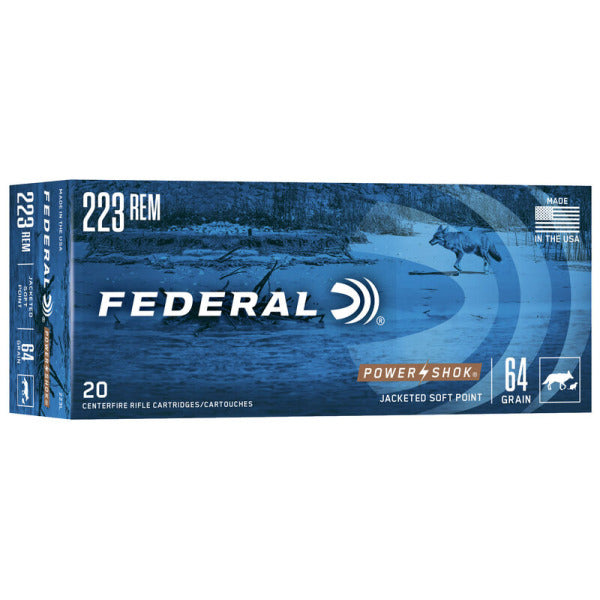 Federal Premium Power-Shok 223 Remington Ammunition 64 Grain Jacketed Soft Point Box of 20
