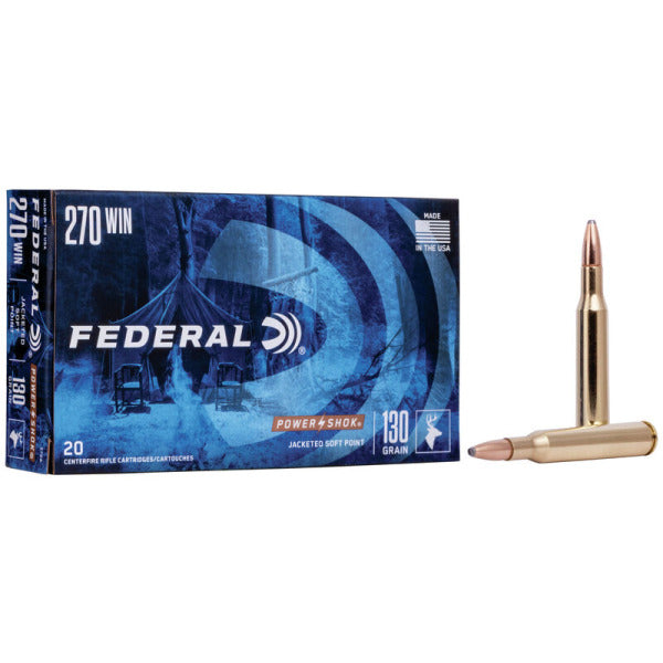 Federal Premium Power-Shok 270 Winchester Ammunition 130 Grain Jacketed Soft Point Box of 20